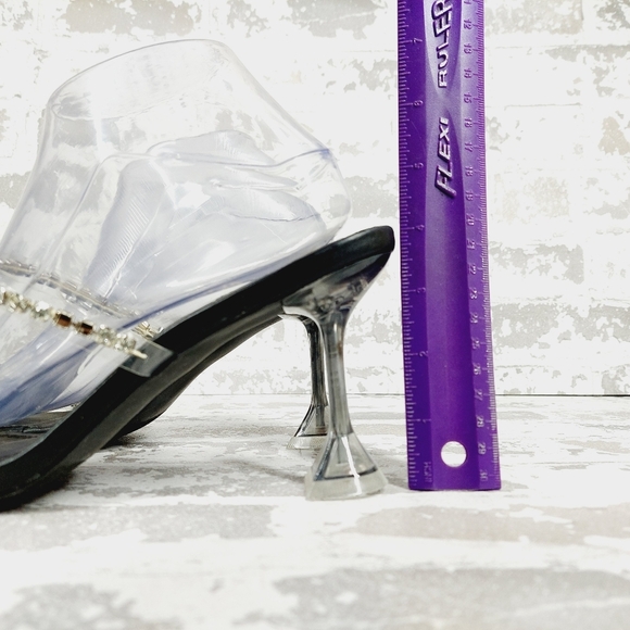 CHASE & CHLOE Double Rhinestone Pyramid Heel Sandal In Black Silver E92 - Picture 2 of 10